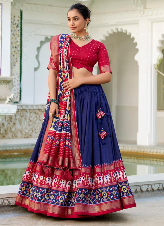 Tussar Silk Navy Blue Festival Wear Patola Print Lehenga Choli